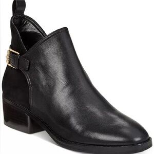 Cole Haan Black Leather Ankle Boot with Gold Buckle Accent